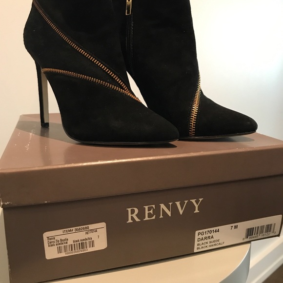 Like New Black Suede and Gold Stiletto Bootie - Picture 6 of 7